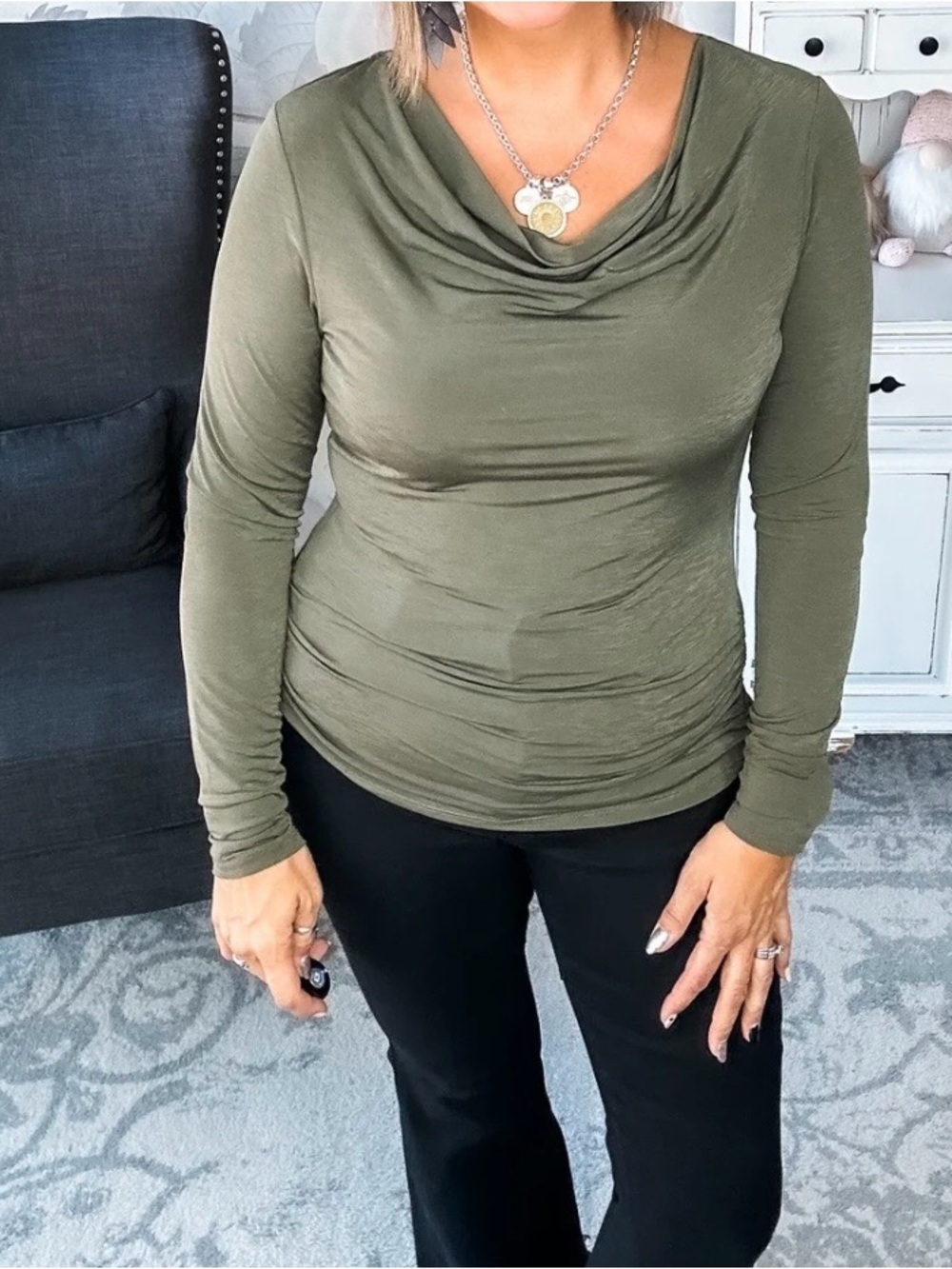 Dear Scarlett Cowl Neck Long-Sleeve-Medium-NWOT-Olive